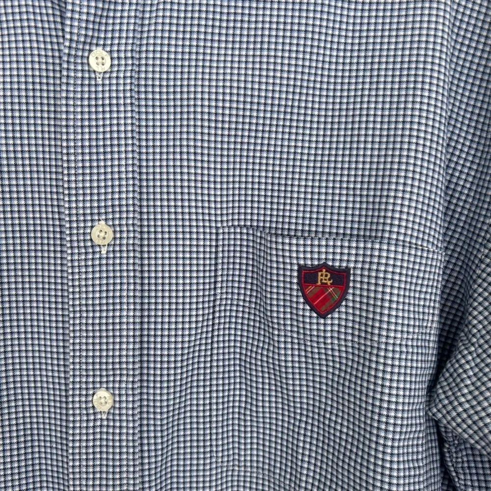Ralph Lauren Golf Mens Blue Gingham Button Down Embroidered Crest Old Money M